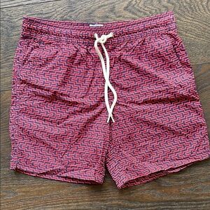 Men’s J Crew Red and Navy Patterned Swim Shorts Size S